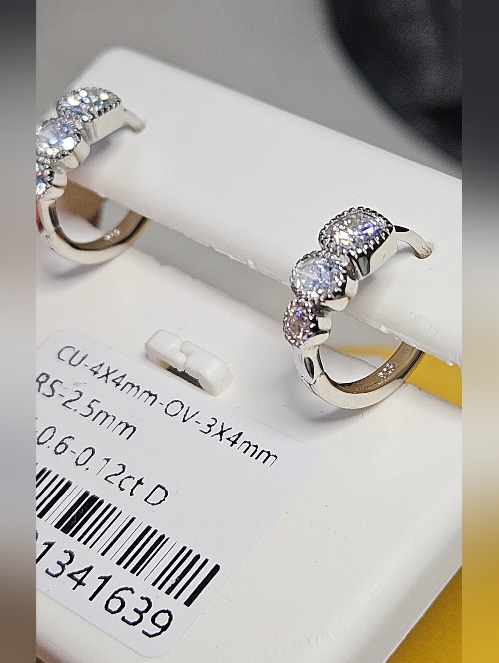 Certified Moissanite 3-Stone Halo Huggies .925 Sterling Silver NWT - Picture 12 of 14